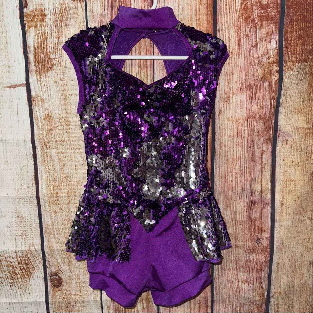 Weissman Purple Silver Sequin Dance Costume Size IC 7/8